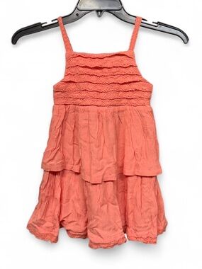Rachel Zoe Girls Boho Tiered Crinkle Gauze Lace Dress Coral Pink Size 4T